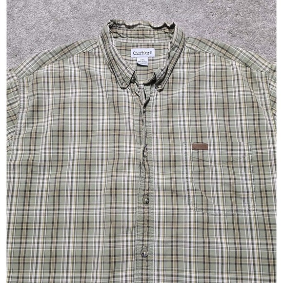Carhartt Men 2XL Short Sleeve Button Down‎ Light Green Shirt - Picture 3 of 16